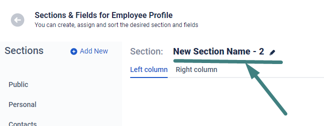 Sections and Fields for Employee Profile
